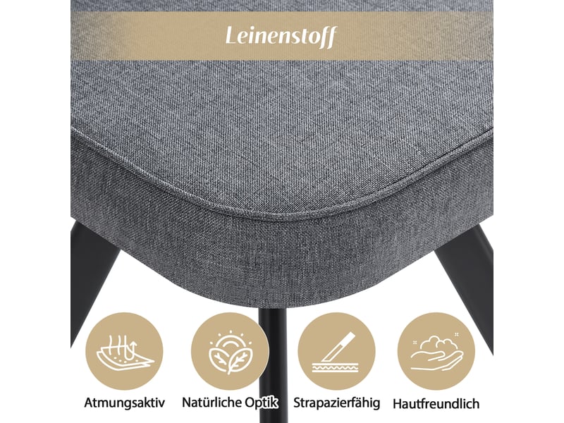  Ensemble table et chaises - salle à manger - 140x90x73 cm - 6 personnes - lin - gris et noyer Bubbly - Conforama E