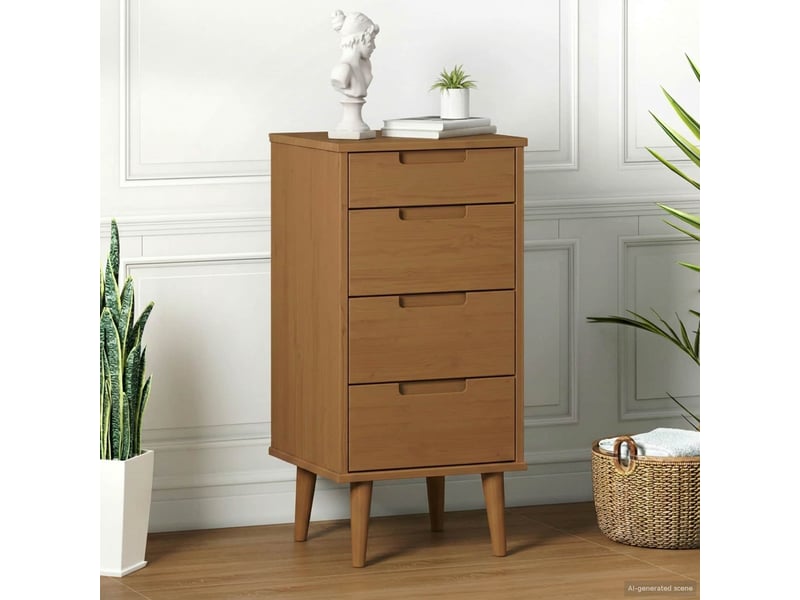  Commode chambre adulte, armoire à tiroirs molde caramel 40x35x82 cm bois de pin massif  - Conforama B