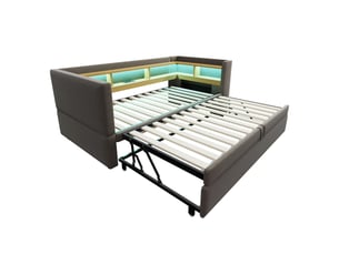 Lit banquette rembourré extensible 90x190 à 180x190 cm avec rangements, led multicolore, prises électriques, sommier à 24 lattes, flanelle gris foncé