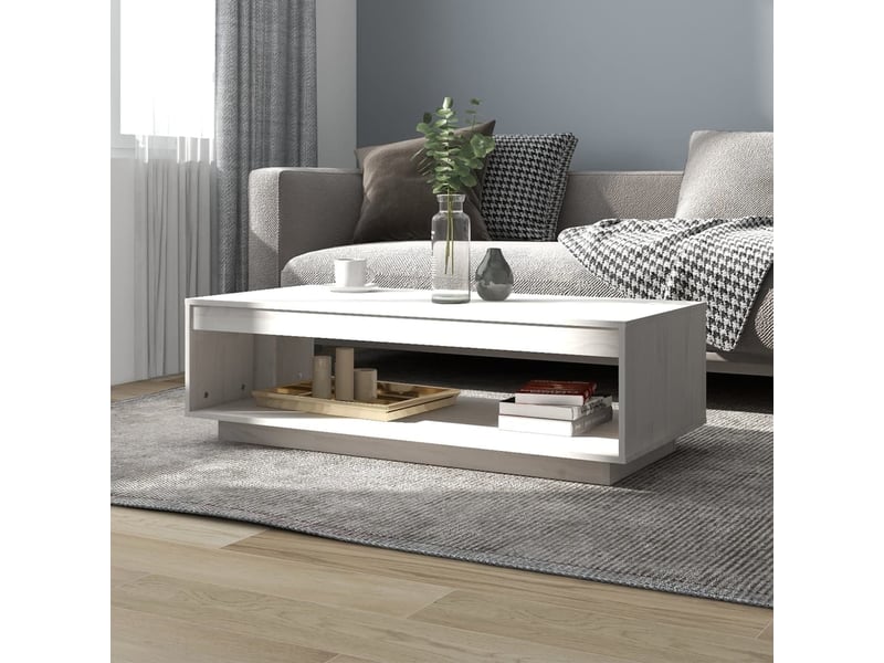  Table basse rectangulaire | table de salon blanc 110x50x33,5 cm bois de pin massif  - Conforama B