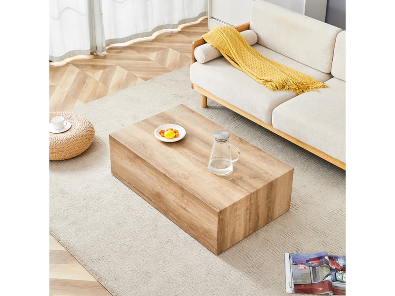  Table basse rectangulaire 90x50x30 cm, pour cuisine et salon, style luxe simple, meuble de salon, mdf, couleur bois  - Conforama B