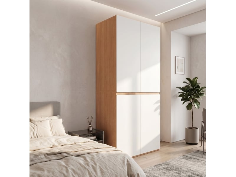 Armoire modenvie 4 portes avec penderie et tiroir à bijoux 90 x 50 x 200 cm blanc effet chêne  - Conforama B