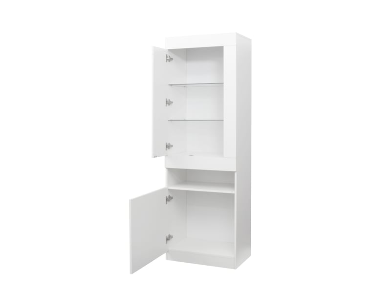  Vitrine buffet haut led avec 2 portes en blanc - meuble de rangement vitrine blanc - Conforama D