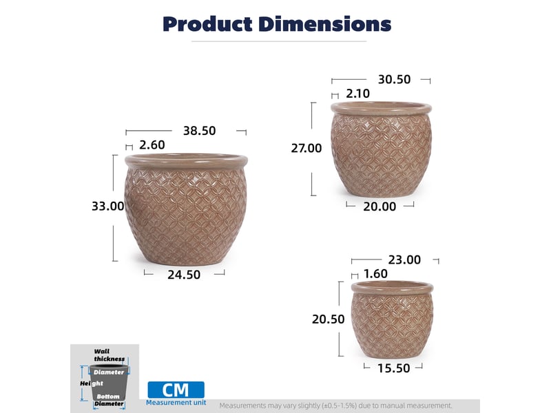  Pot de fleurs en céramique ø 23 x h 20,5 cm – beige brillant – relief pièces et drainage pour intérieur et balcon  - Conforama C
