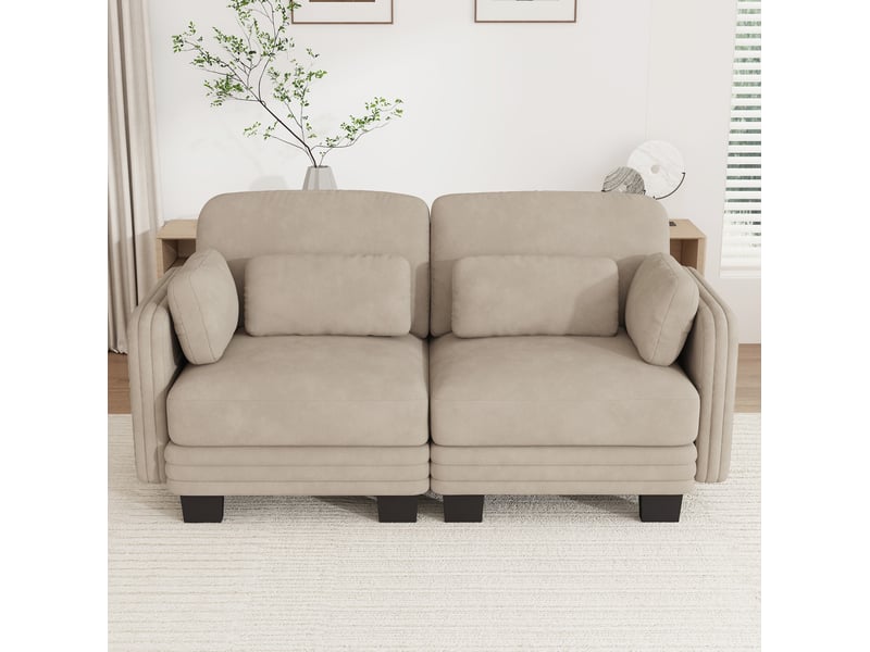 Canapé droit modulable 2 places 176x88x88 cm en chenille café clair - Conforama B