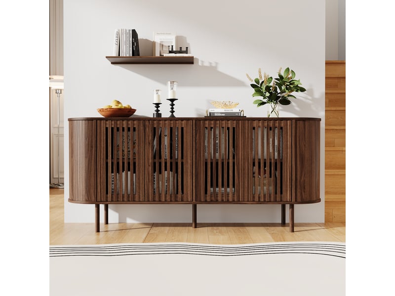  Buffet de salon 160 cm en mdf 4 portes coulissantes - bahut salle à manger noyer avec étagères réglables  - Conforama D