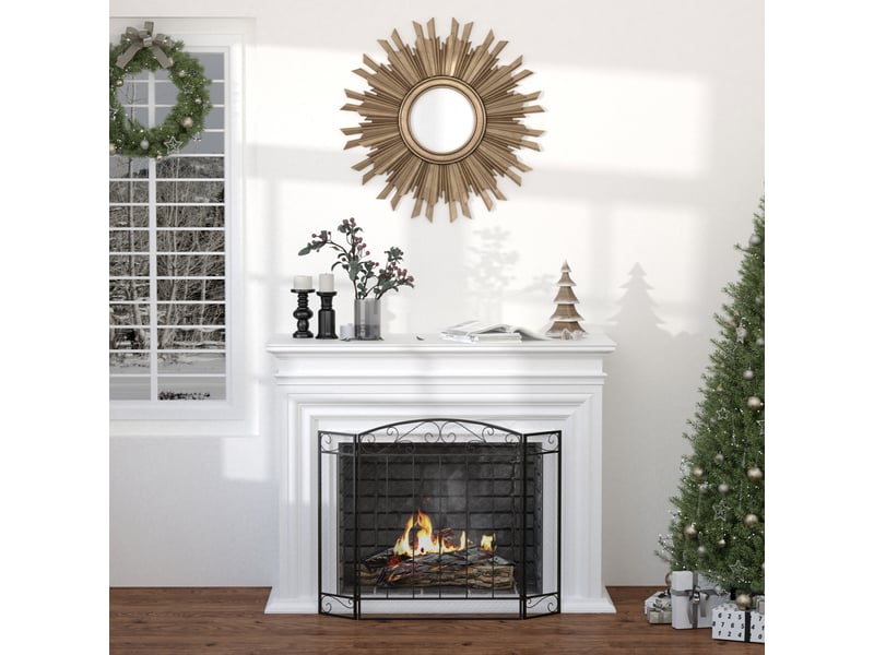  Pare-feu de cheminée à 3 panneaux pliables en métal noir et acier, 105 x 1,6 x 80,5 cm  - Conforama C