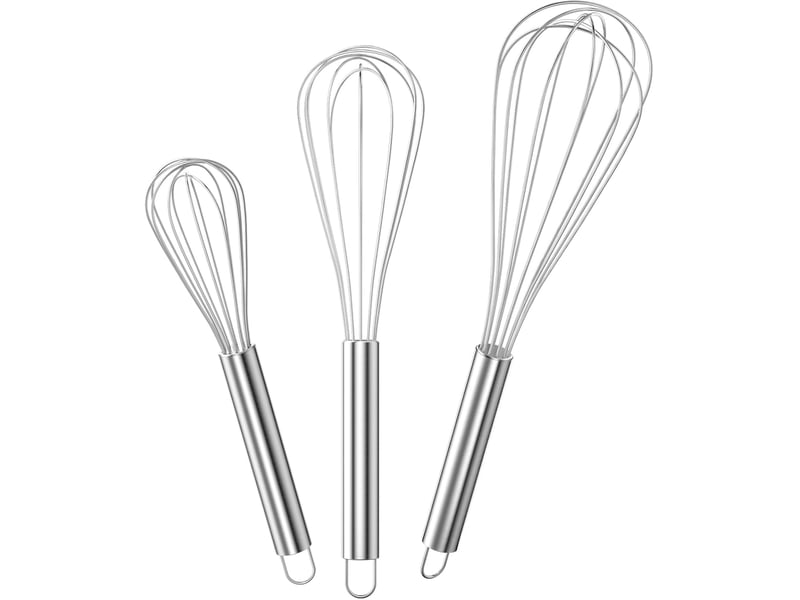  3pcs argent, fouet cuisine inox professionnel, batteur manuel à œufs contient 21cm, 26cm, 29cm, fouet pour mélanger, remuer la pâte  - Conforama A