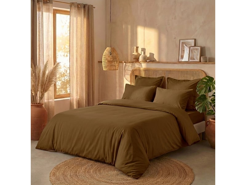  Parure de lit 220x240 cm percale de coton ocre PD25740 - Conforama E
