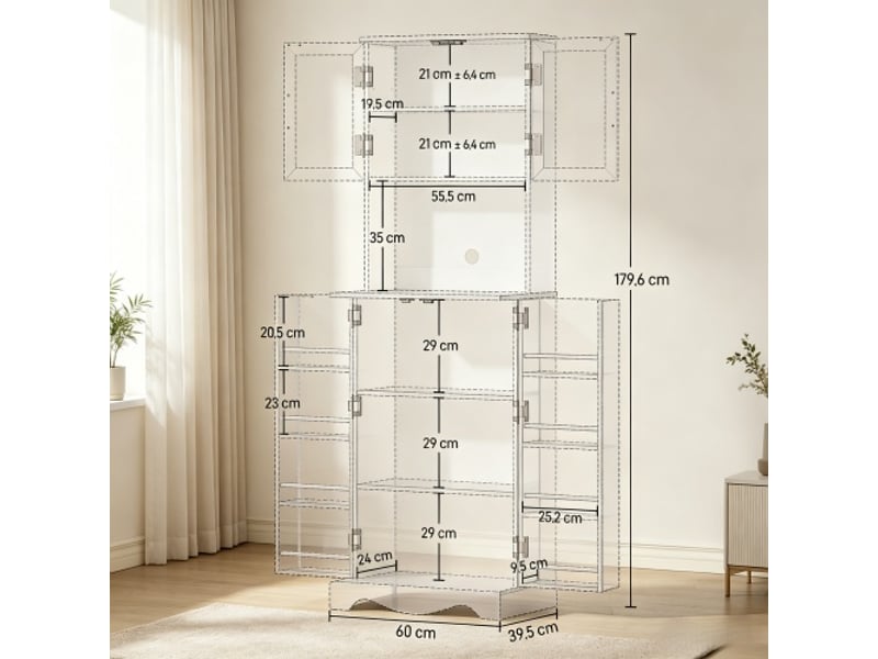 Buffet haut de cuisine 4 portes – 8 porte-épices, plan de travail et étagères réglables, rangement pratique - Conforama C