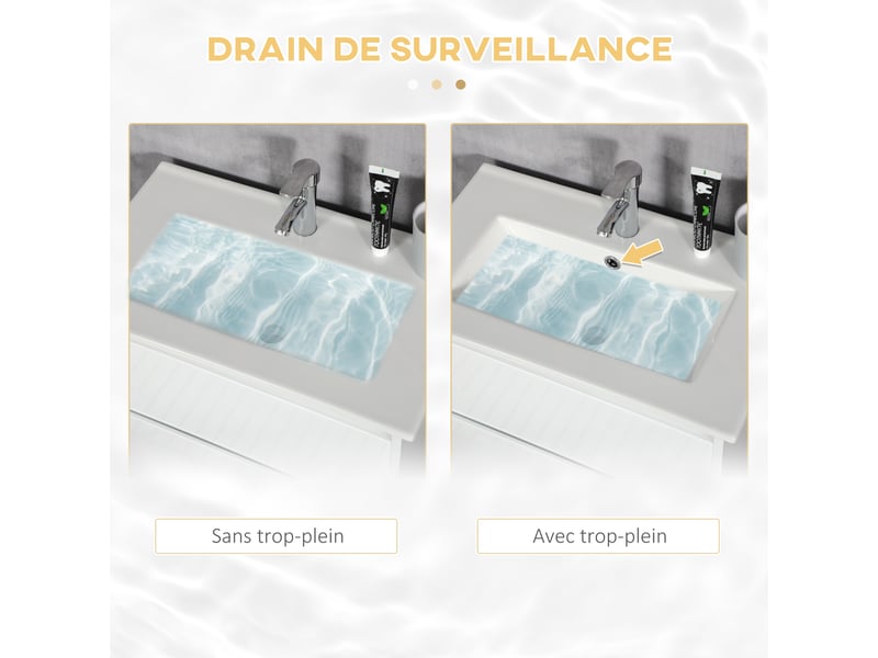  Meuble lavabo blanc brillant 61 cm avec vasque intégrée et 2 tiroirs  - Conforama W