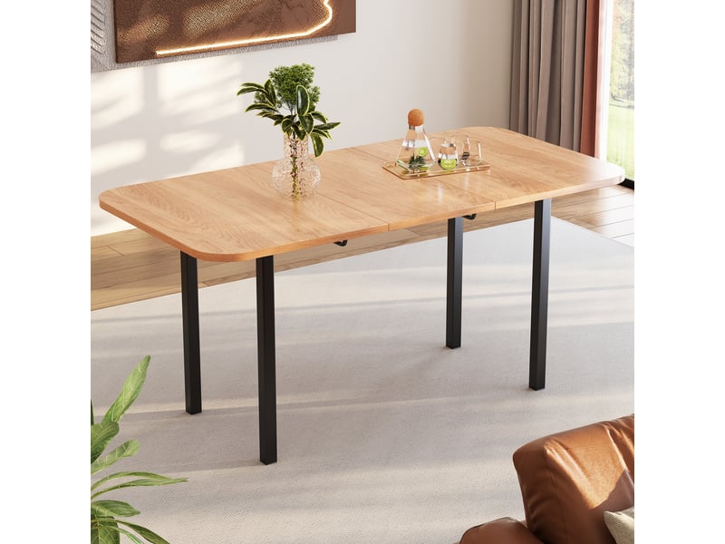  Table à manger extensible 120-160 cm, 4-6 personnes, table de cuisine rectangulaire, pieds en alliage haute résistance - bois naturel  - Conforama C