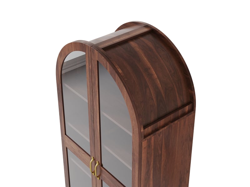  Vitrine arquée 76x40x180 cm noyer avec portes vitrées, rangement multi-niveaux et 2 tiroirs Fay Lum - Conforama E