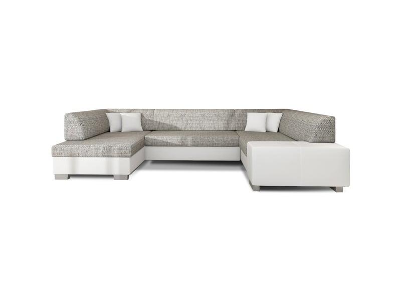  Canapé panoramique en u gris &amp; blanc convertible 6 places havane avec coffre à literie  - Conforama A