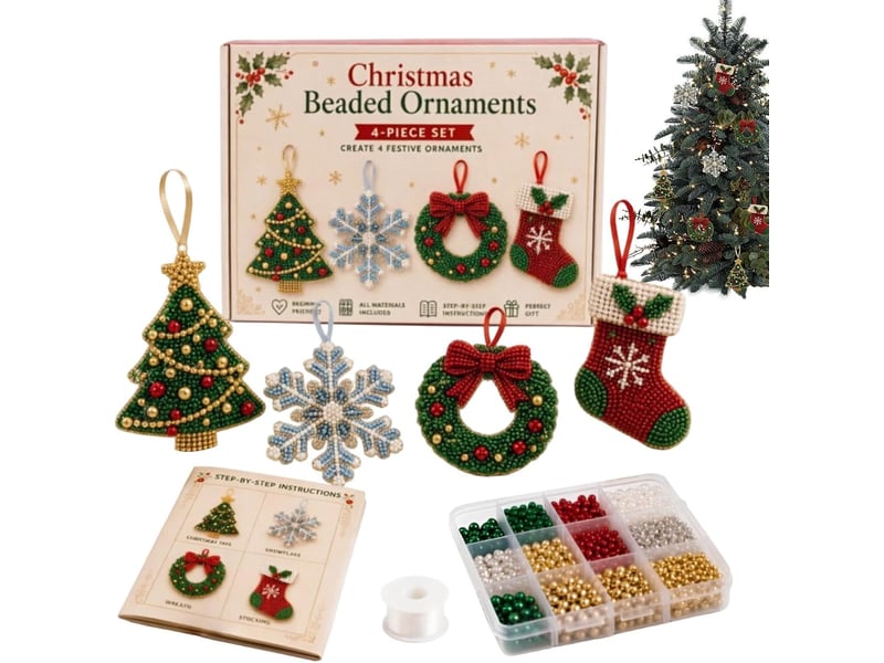  Kit créatif bracelet de noël diy, perles abs avec motifs sapin flocon et couronne, loisirs créatifs pour adultes et ados, noël  - Conforama A