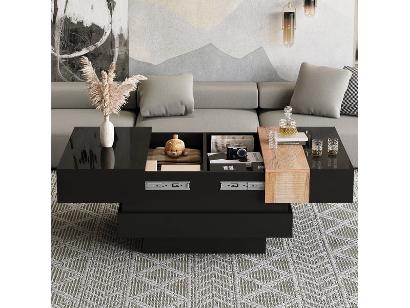  Table basse carrée 70x70x39 cm noire avec plateau coulissant et rangement  - Conforama B