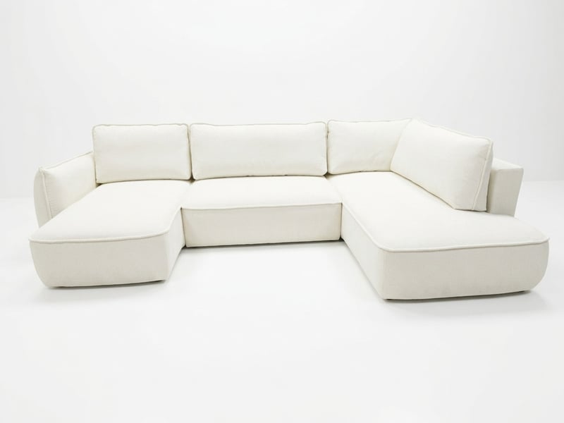  Bobochic canapé d'angle panoramique convertible esmee tissu chenille blanc  angle gauche ESMEE - Conforama A