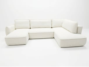 Canapé d'angle gauche convertible <strong>BOBOCHIC</strong> <strong>ESMEE</strong> 5 places Tissu blanc avec coffre de rangement