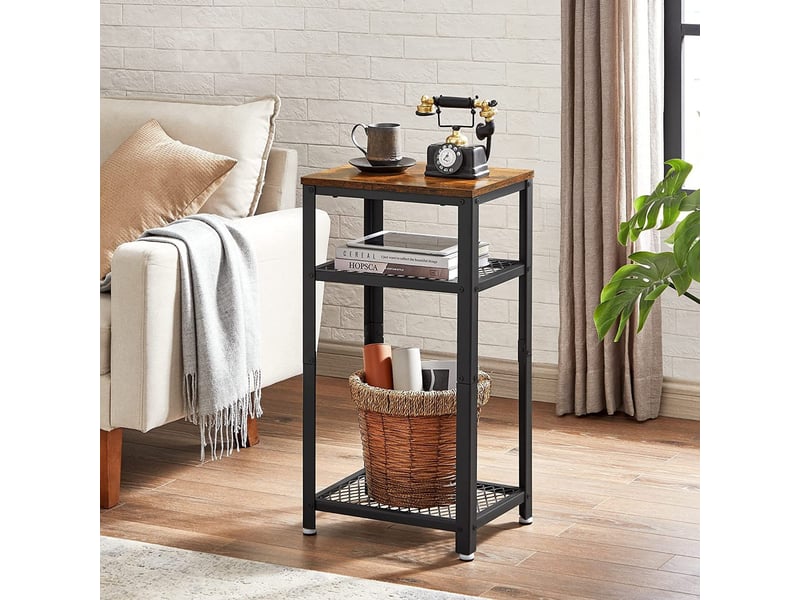 Table d'appoint haute style industriel rustique avec étagères grillagées let75bx  - Conforama B