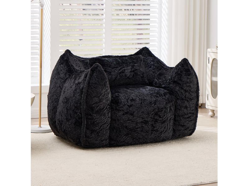  Grand fauteuil en sac de haricots avec coussin, confortable pour adultes et enfants, canapé en fausse fourrure au sol pour salon et chambre, noir  - Conforama B