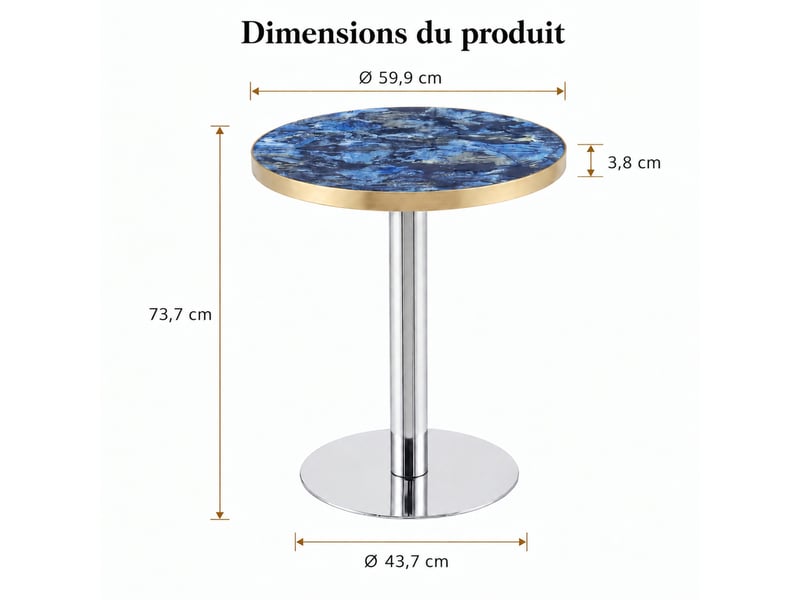  Guéridon rond moderne bleu effet marbre – mdf et métal – ø 60 x h 73,7 cm  - Conforama D