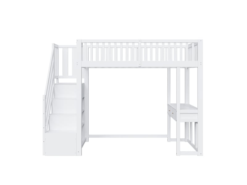  Lit mezzanine enfant 90x200 cm – blanc – escalier de rangement et bureau multifonction – sans matelas  - Conforama D