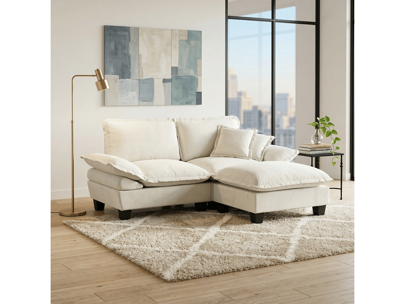 Canapé d'angle modulaire style nuage 194x151 cm avec ottomane mobile et coussins en chenille - Conforama B