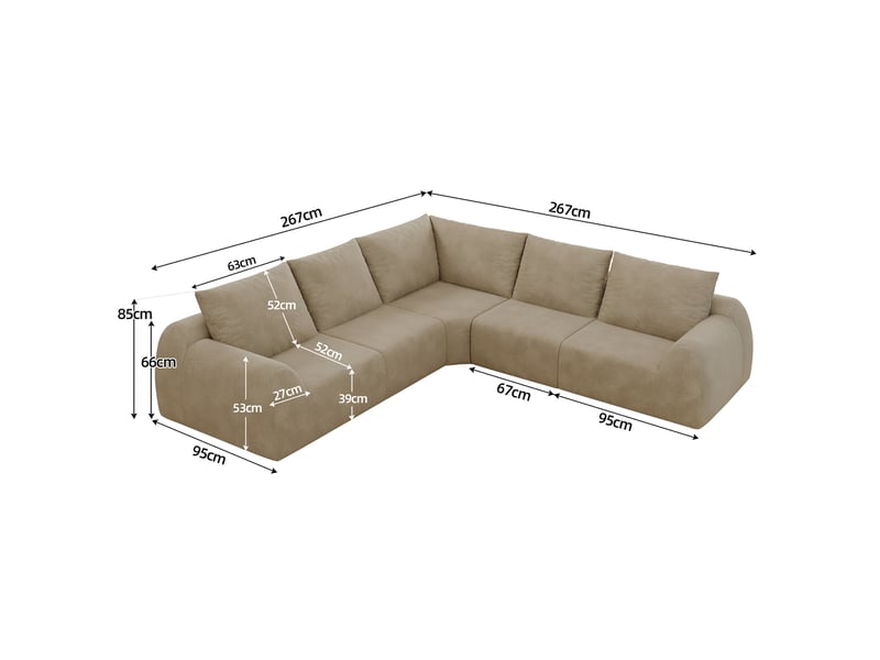  Canapé d'angle 5 places compressé sans montage, rembourrage en mousse haute élasticité, en chenille kaki  - Conforama C