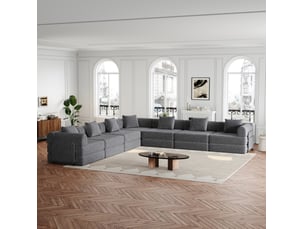Canapé modulable convertible 6 places en tissu gris avec rangement d'accoudoir et structure acier – 2-en-1