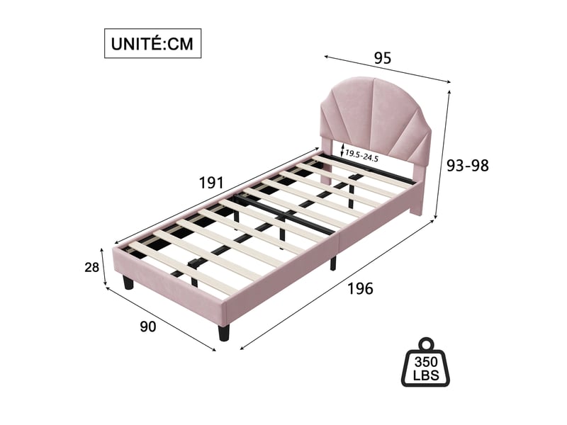  Lit simple enfant 90x190 cm - lit rembourré avec sommier en bois - tête de lit réglable - 1 personne - lit plat - lit fille 90x200cm - lit rembourre avec sommier à lattes en bois - tête de lit réglable en hauteur - cadre de lit …  - Conforama R
