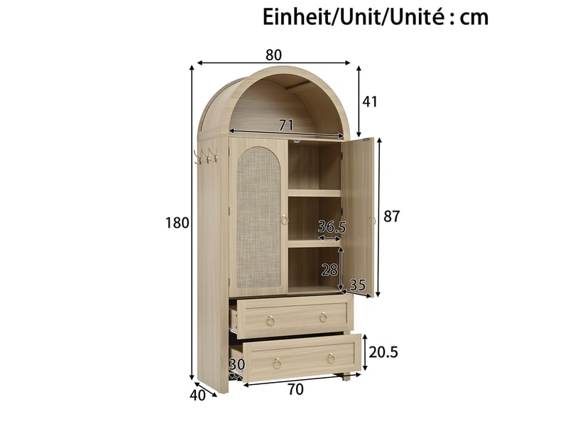  Buffet haut avec portes en rotin et 2 tiroirs 80 cm evryae  - Conforama E