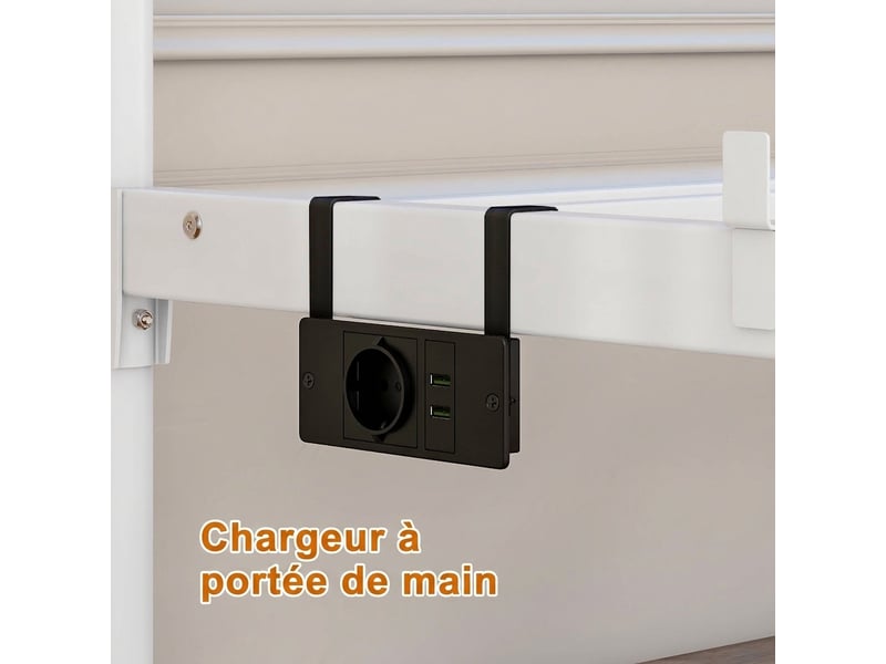  Cadre de lit en métal 120x200 blanc avec led et station de charge usb - rangement sous lit  - Conforama R