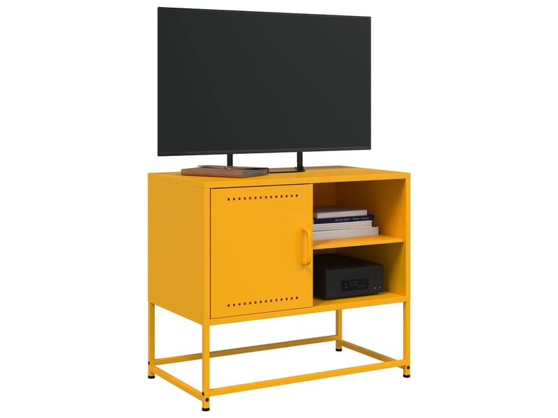  Meuble tv - banc tv - meuble de rangement jaune moutarde 68x39x60,5 cm acier  - Conforama E