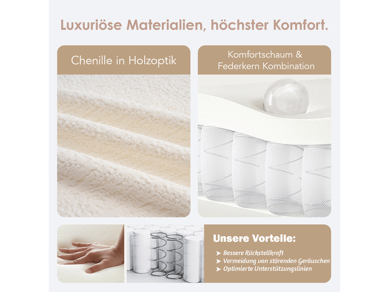  Canapé droit 2 places assise profonde avec coussins décoratifs - forme incurvée, chenille blanc  - Conforama E