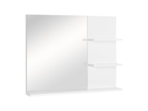 Miroir de salle de bain avec étagères - 2 étagères latérales + grande étagère inférieure - kit installation fourni - mdf blanc