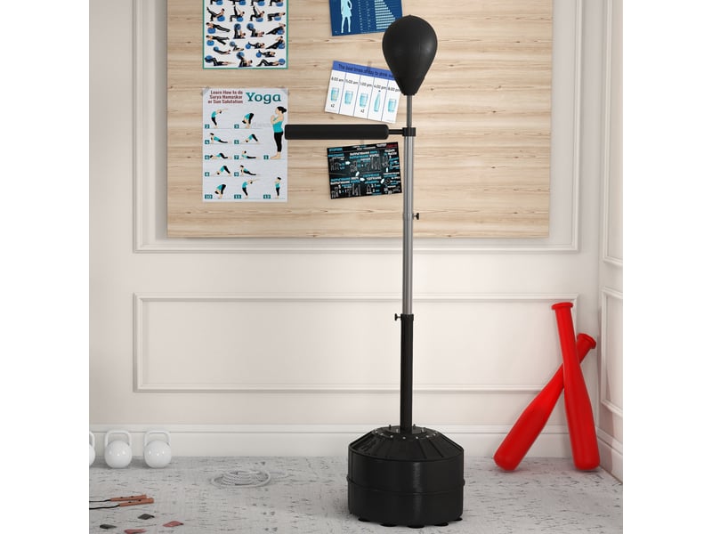 Ballon de frappe avec barre de réflexe, hauteur réglable de 160 à 205 cm, base lestable, pompe à air incluse, noir - Conforama C