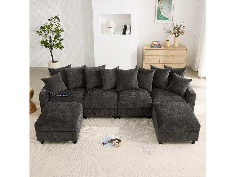  Canapé d’angle modulable 283x153,5x78,5 cm coloris gris  - Conforama E