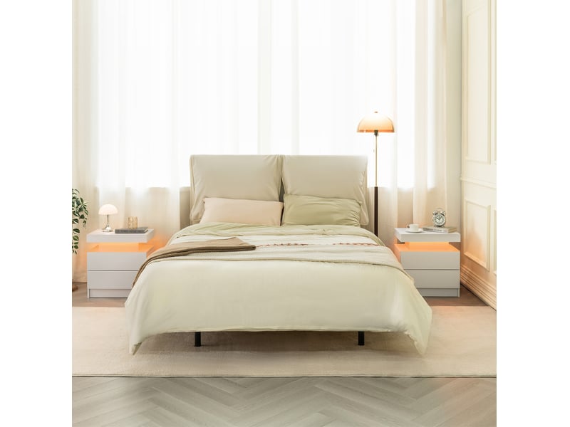  Tables de chevet modenvie led lot de 2 blanches avec 2 tiroirs  - Conforama E