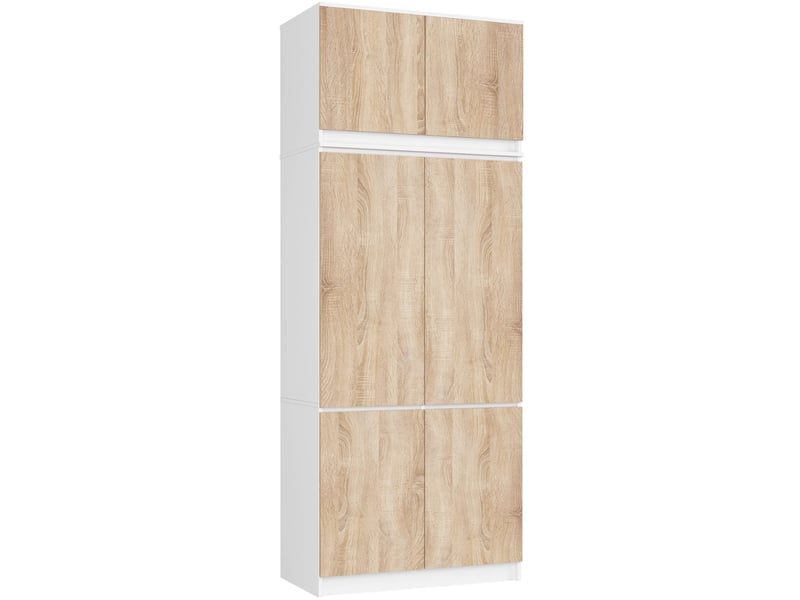 Armoire avec surmeuble s90 blanche 90 cm 6 portes façade chêne sonoma 6 étagères 90x51x235 cm - Conforama A