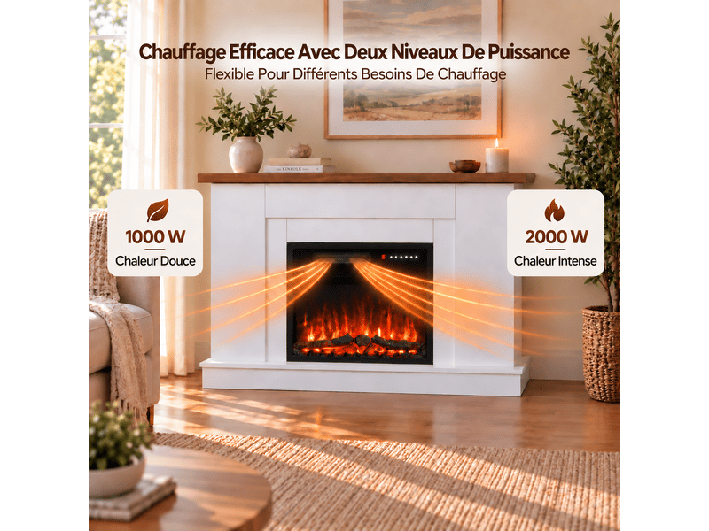  Homavo 23t-7 cheminée électrique avec meuble, 23 pouces, chauffage 10002000 w, effet flamme 3d 7 couleurs, minuterie et télécommande  - Conforama C