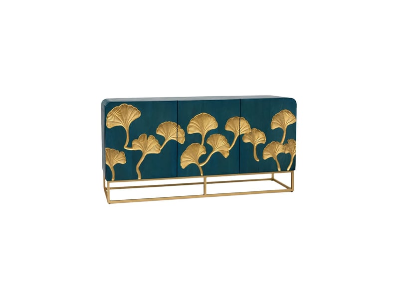  Buffet lotusia 160 cm – bois de manguier turquoise et doré – 3 portes  - Conforama A