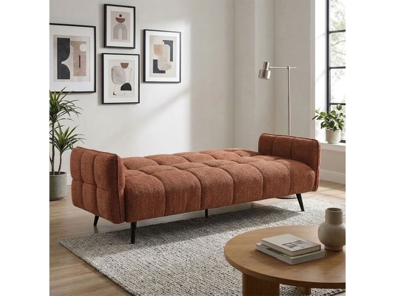  Canapé capitonné convertible 3 places en tissu doux terracotta - suki  - Conforama B