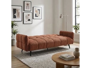 Canapé capitonné convertible 3 places en tissu doux terracotta - suki