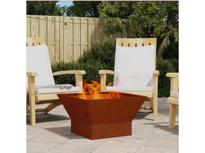 Brasero exterieur, foyer camping rouillé 60x60x35 cm acier patiné - Conforama B