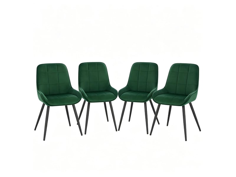  Chaises de salle à manger lot de 4 avec assise rembourrée et patins réglables en velours et métal vert foncé  - Conforama A