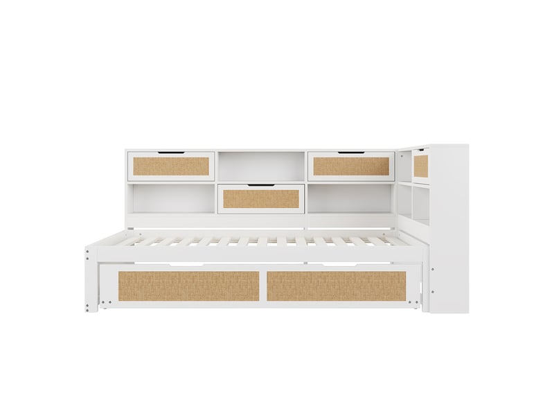  Lit banquette 90x200 avec lit gigogne blanc, lit enfant avec rangements et port usb, lit simple multifonction en bois massif.  - Conforama A