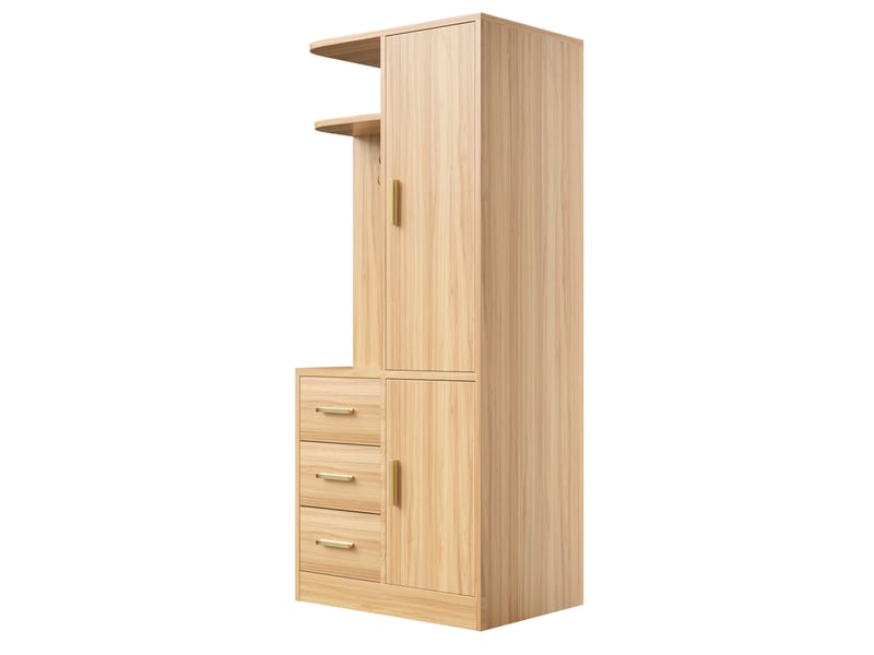  Armoire modenvie de rangement 70 x 50 x 170 cm en bois couleur bois naturel avec étagères, tiroirs et penderie  - Conforama E