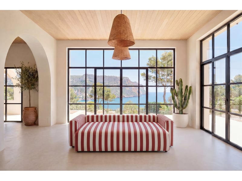 Oli - canapé droit convertible tissu rayé terracotta - Conforama E