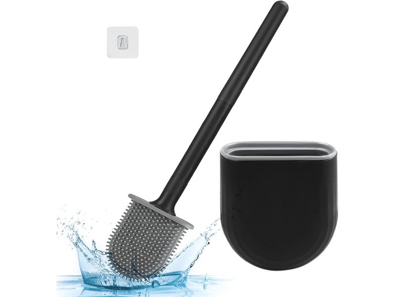  Brosse de toilette, brosse de toilette avec maille en silicone, brosse de toilette avec silicone et support, noir  - Conforama B