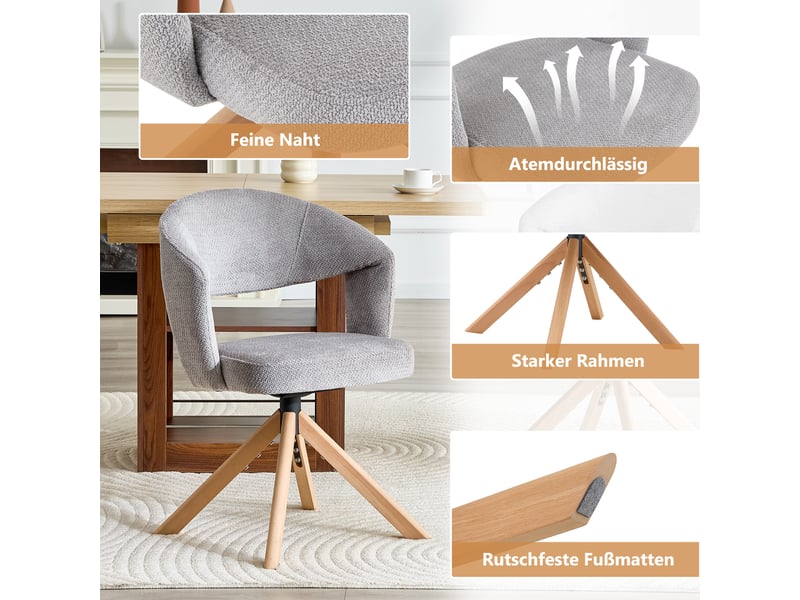  Lot de 2 chaises salle à manger,47x47,5x81,5 cm,pivotantes 360°,tissu,gris  - Conforama E